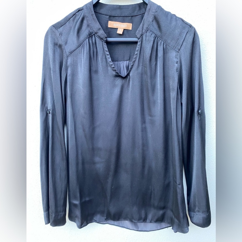 Ellen Tracy Quarter Sleeve Black Blouse Size M